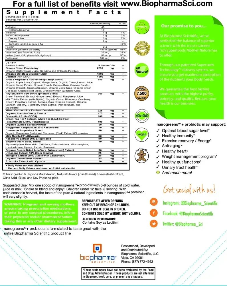 Product image for NanoGreens+ Probiotic - Strawberry.