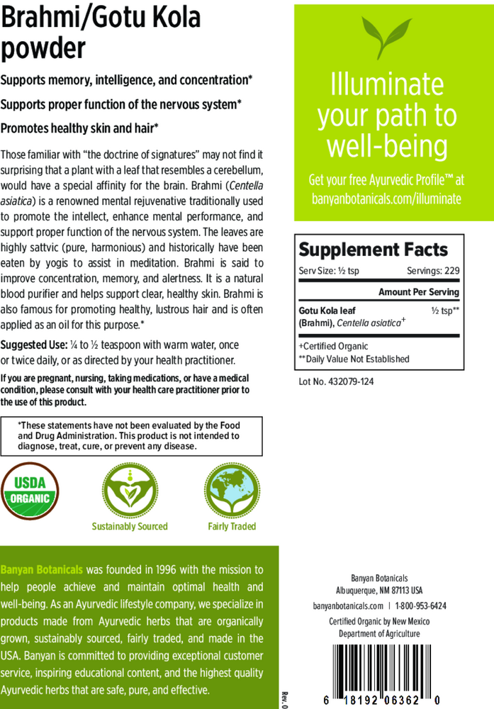Product image for Brahmi&#x2F;Gotu Kola Leaf Pwdr Organic.