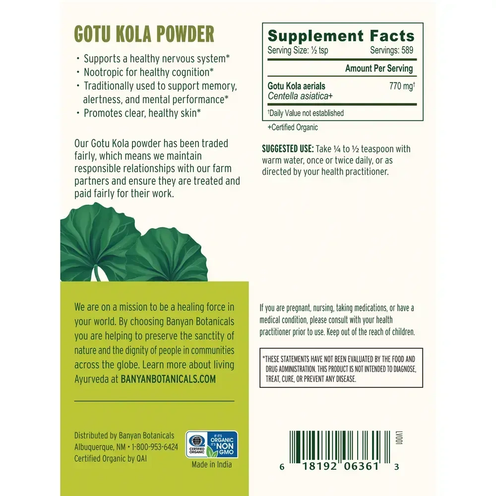 Product image for Gotu Kola Powder (Centella asiatica) 770 mg.