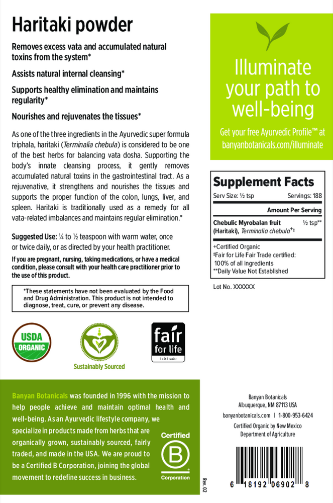Product image for Haritaki Fruit Powder, Organic.