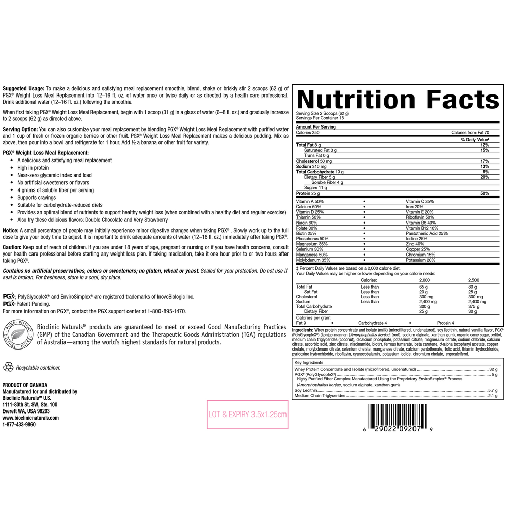 Product image for PGX WeightLoss Meal Replacement French Vanilla.