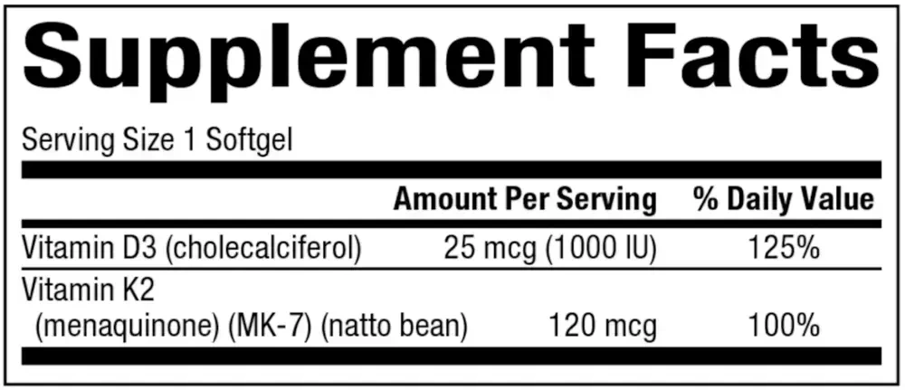 Product image for Vitamin K2 and D3.