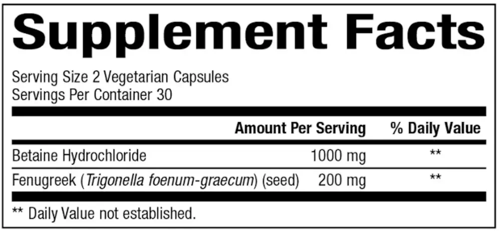Product image for Betaine HCI w/ Fenugreek.