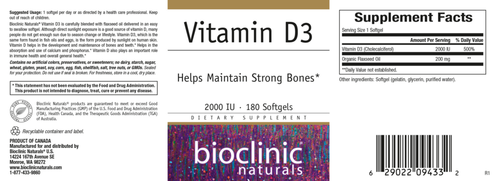Product image for Vitamin D3 2000 IU.