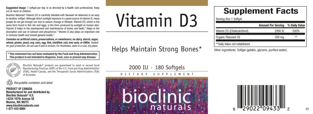 Product image for Vitamin D3 2000 IU.