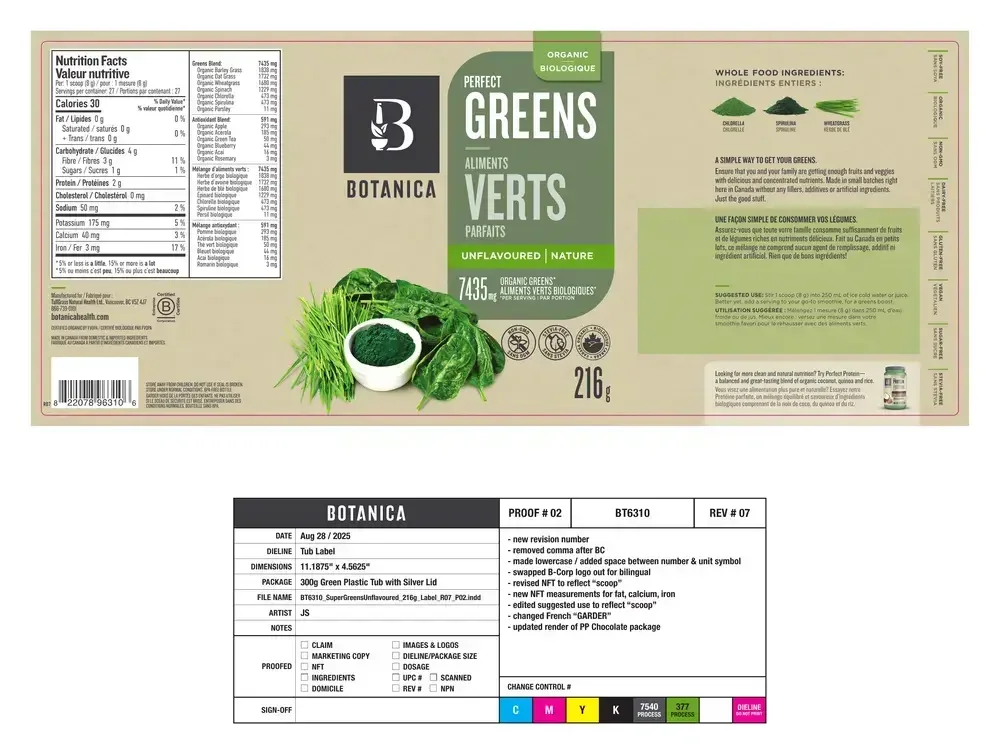 Product image for Perfect Greens - Unflavoured (Certified Organic).