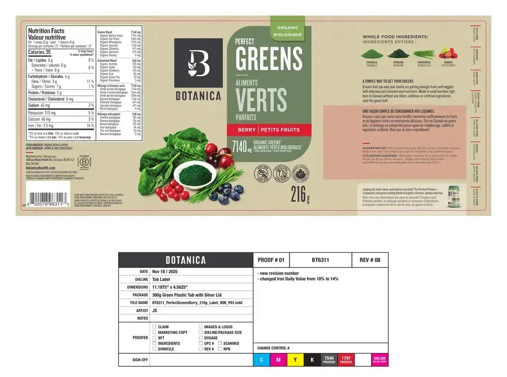 Product image for Perfect Greens - Berry (Certified Organic).
