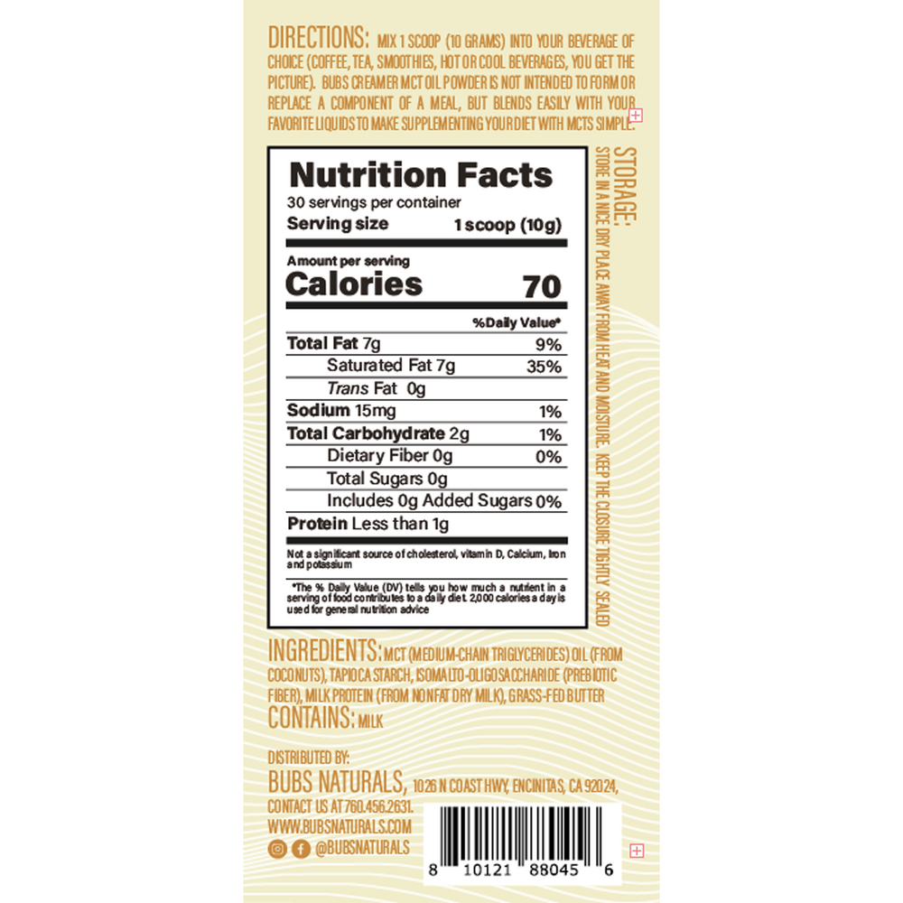 Product image for Bubs Creamer MCT Oil Powder.