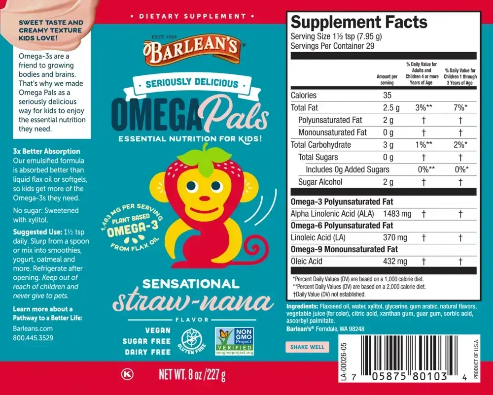 Product image for Seriously Delicious Omega Pals Sensational Straw-nana Flax Oil.