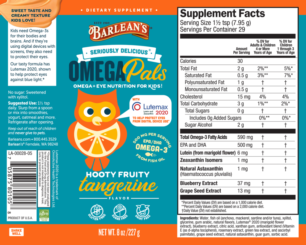 Product image for Seriously Delicious Omega Pals Hooty Fruity Tangerine Fish Oil + Eye Nutrition.