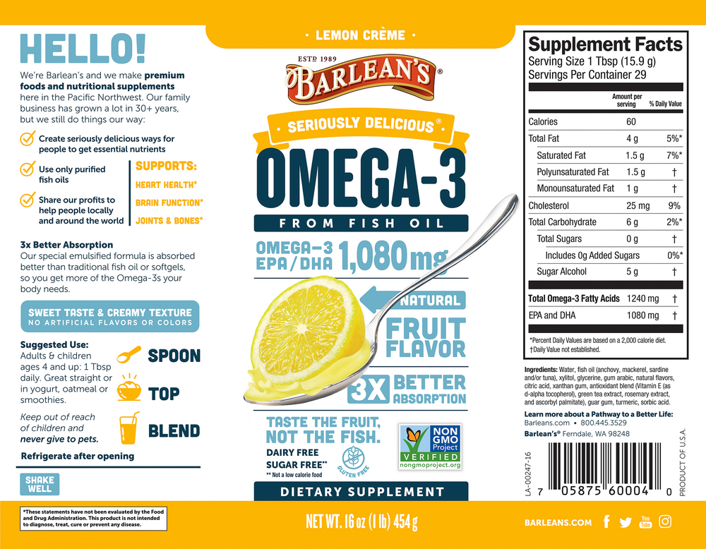 Product image for Seriously Delicious Omega-3 from Fish Oil, Lemon Creme.