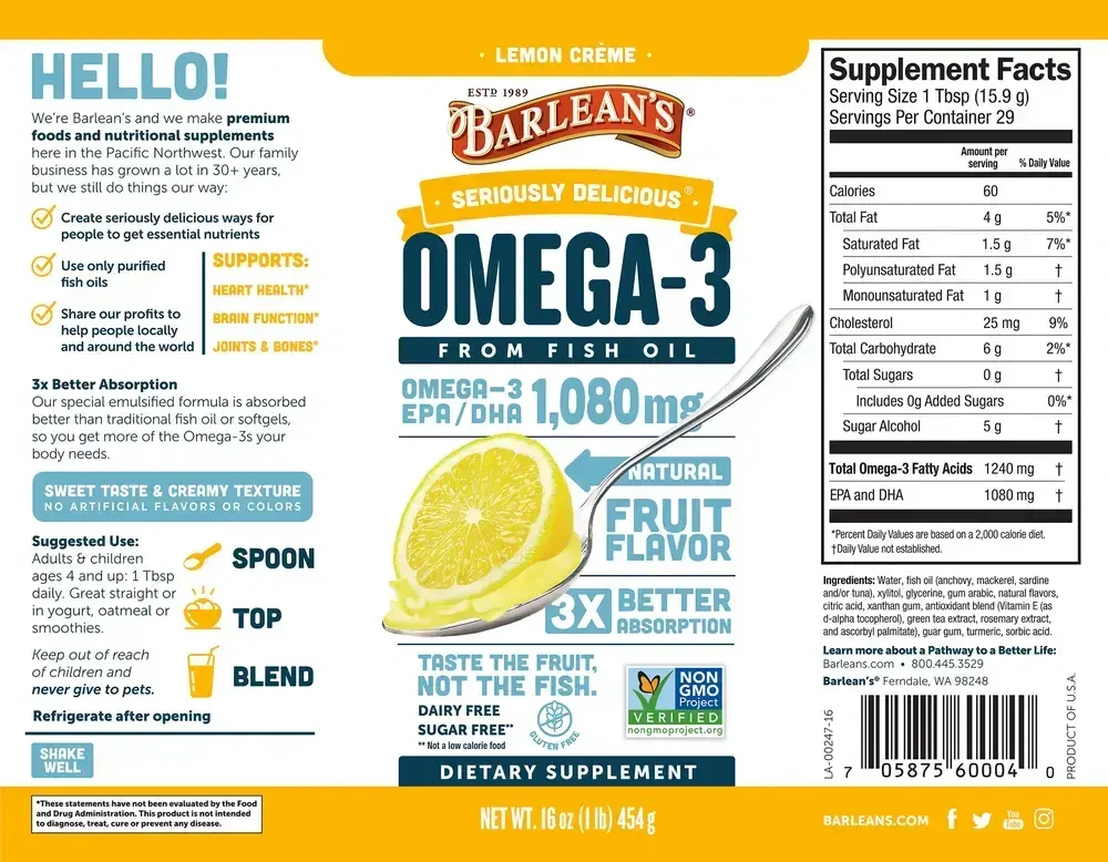Product image for Seriously Delicious Omega-3 from Fish Oil, Lemon Creme.