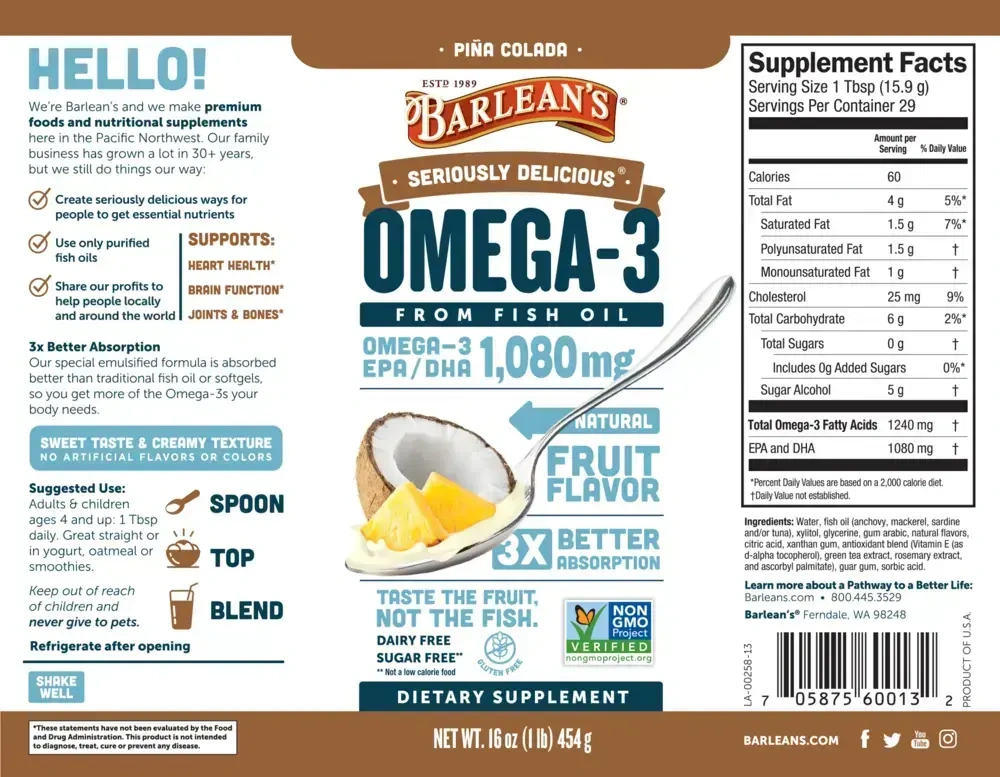 Product image for Seriously Delicious Omega-3 from Fish Oil, Pina Colada.