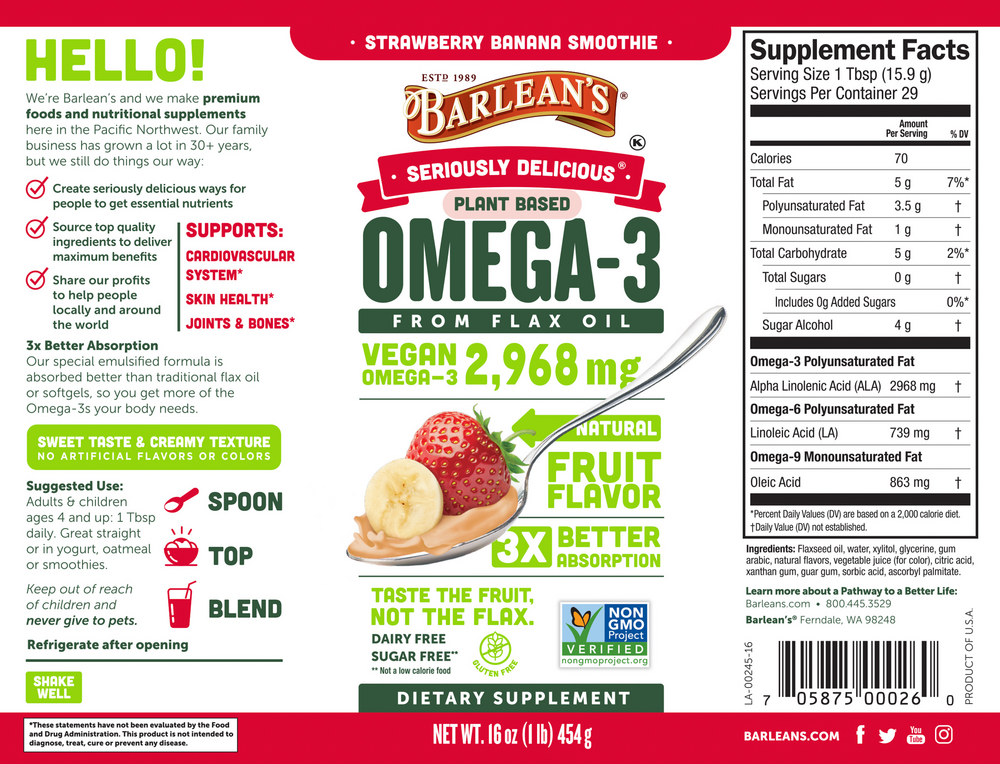 Product image for Seriously Delicious Omega-3 from Fish Oil, Strawberry Banana Smoothie.