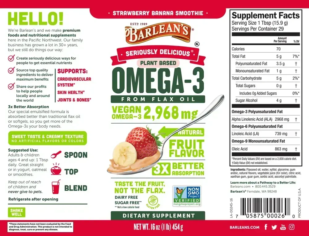 Product image for Seriously Delicious Omega-3 from Fish Oil, Strawberry Banana Smoothie.