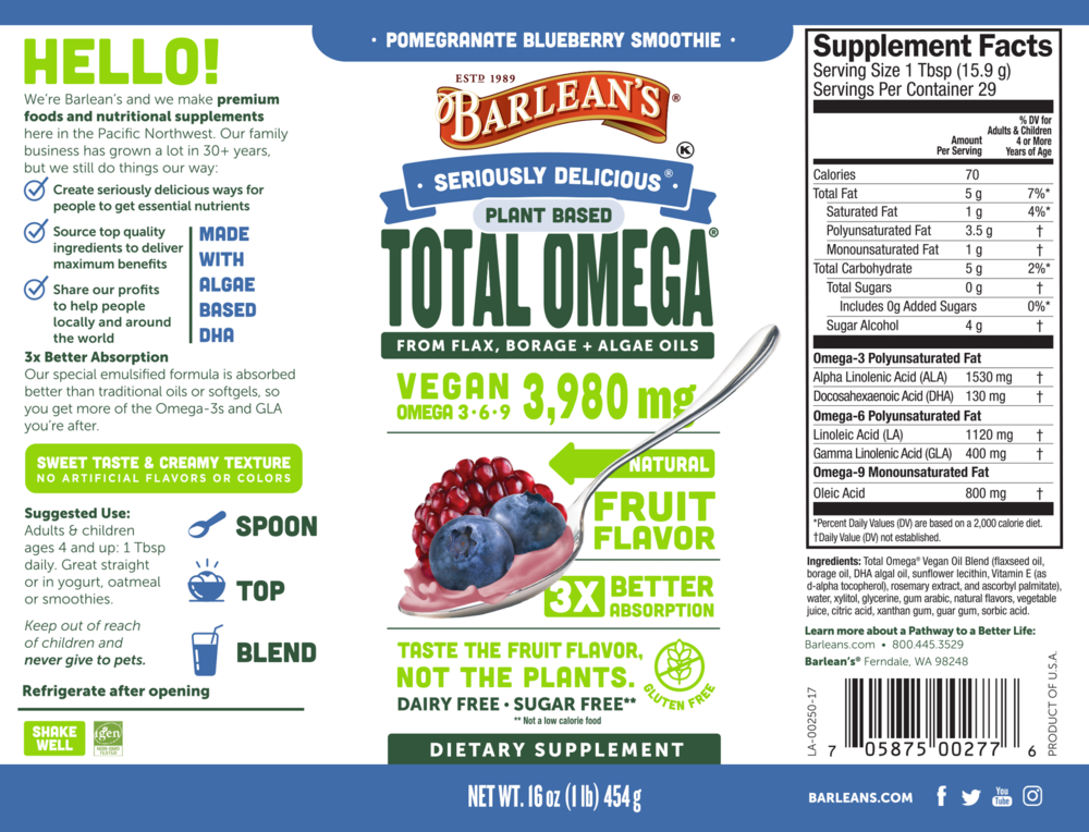 Product image for Seriously Delicious Pomegranate Blueberry Smoothie Total Omega Vegan.
