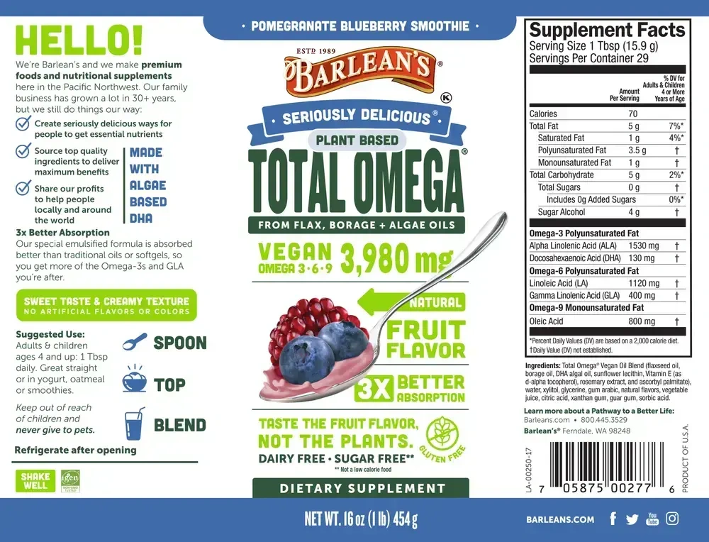 Product image for Seriously Delicious Pomegranate Blueberry Smoothie Total Omega Vegan.