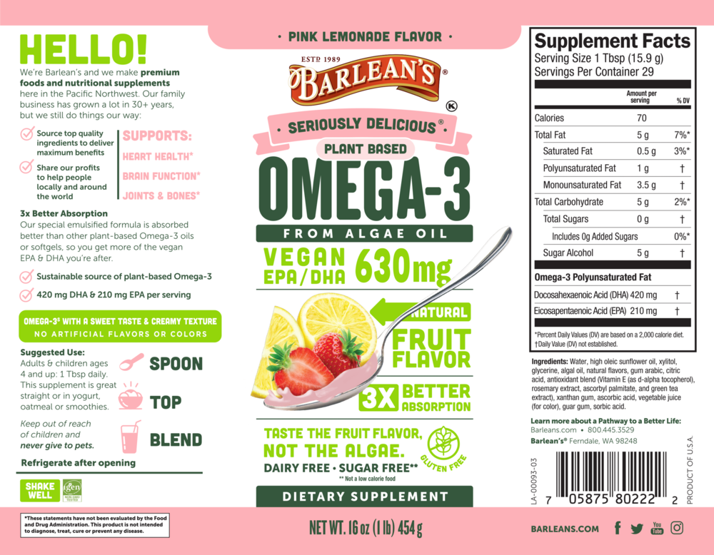 Product image for Seriously Delicious Omega-3 from Algae Oil Pink Lemonade.