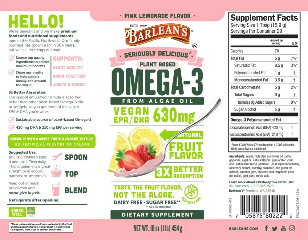 Product image for Seriously Delicious Omega-3 from Algae Oil Pink Lemonade.