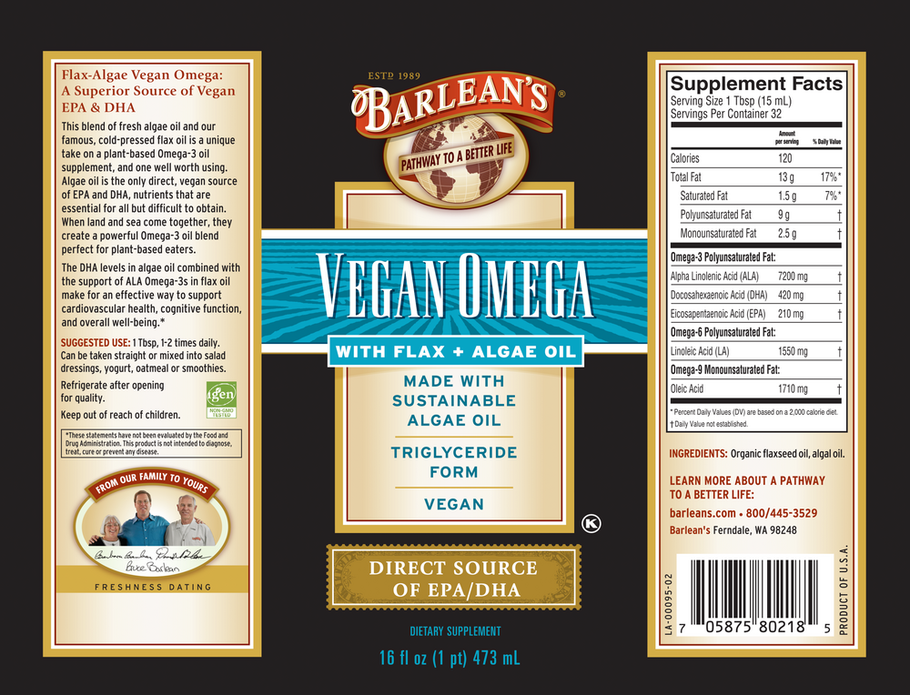 Product image for Vegan Omega; Flax &amp; Algae Oil Blend.