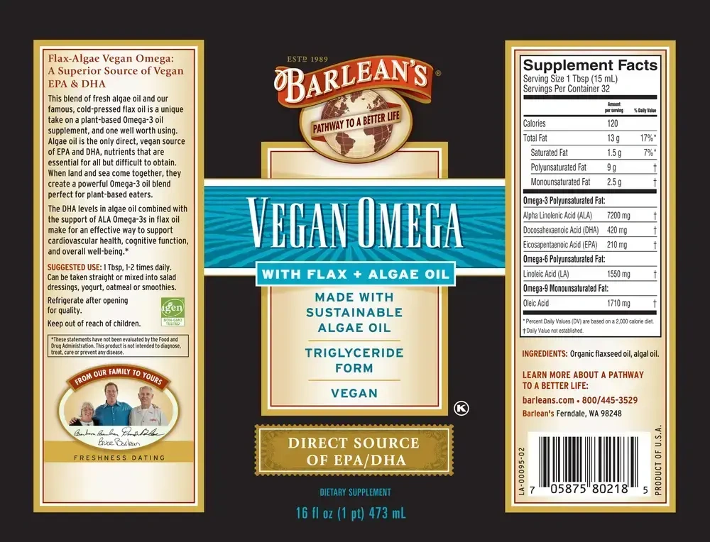 Product image for Vegan Omega; Flax &amp; Algae Oil Blend.