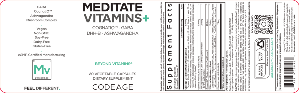 Product image for Meditate Vitamins - Stress Anxiety &amp; Cortisol.