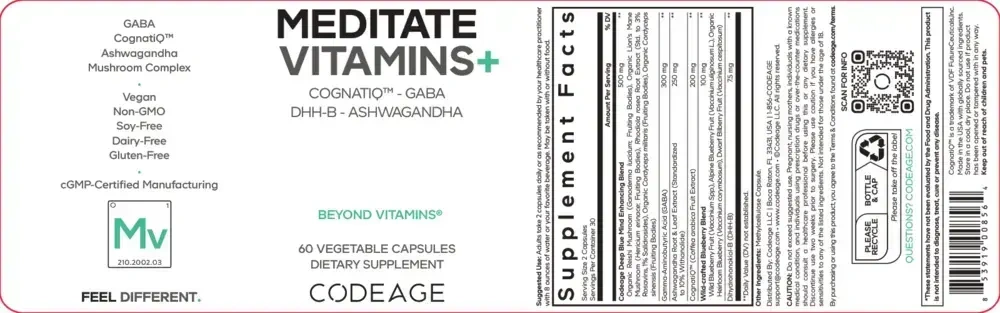 Product image for Meditate Vitamins - Stress Anxiety &amp; Cortisol.
