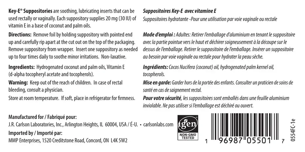 Product image for Key-E Suppositories.