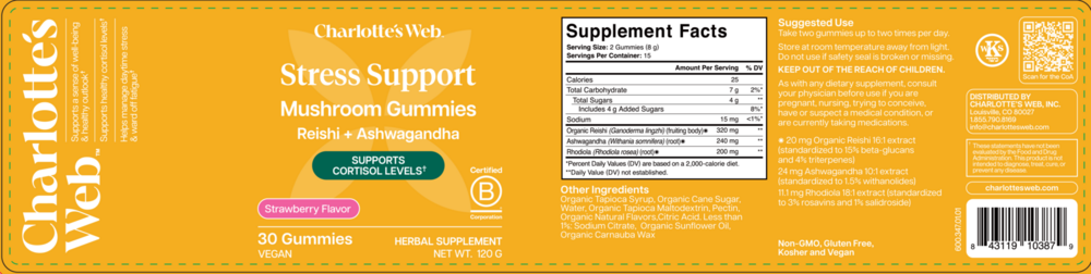 Product image for Reishi+Ashwagandha Stress Support Gummy, Strawberry Flavor.