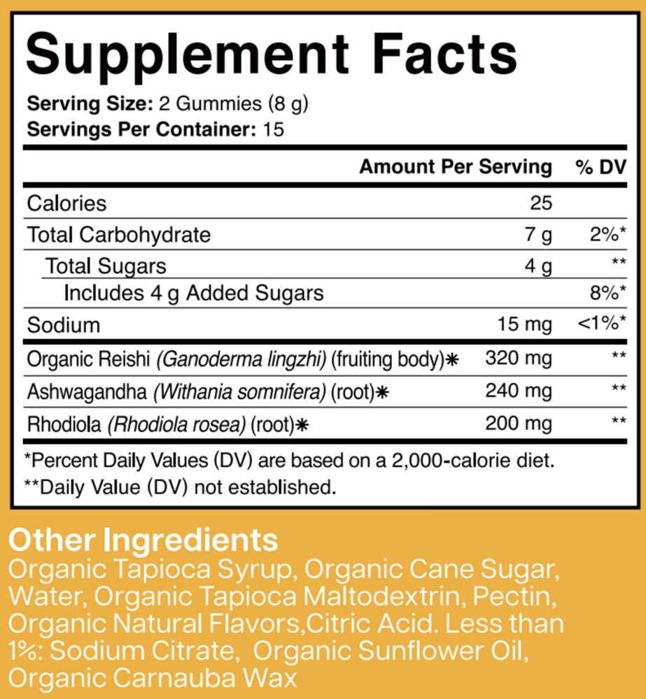 Product image for Reishi+Ashwagandha Stress Support Gummy, Strawberry Flavor.