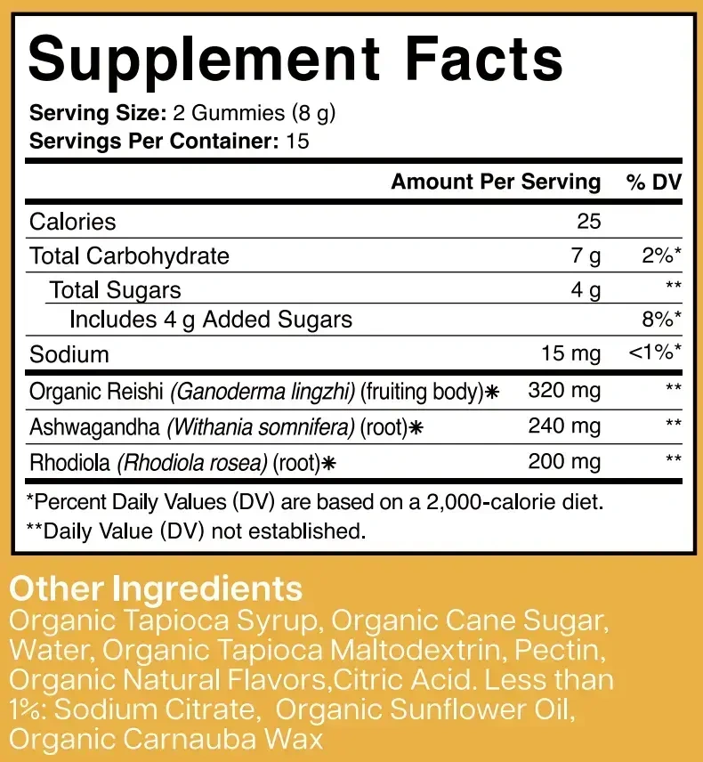 Product image for Reishi+Ashwagandha Stress Support Gummy, Strawberry Flavor.