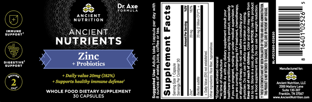 Product image for Zinc + Probiotics.