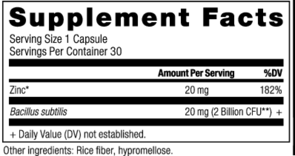 Product image for Zinc + Probiotics.