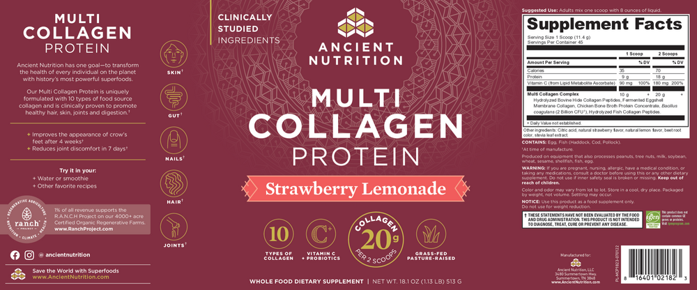 Product image for Multi Collagen Protein Strawberry Lemonade.