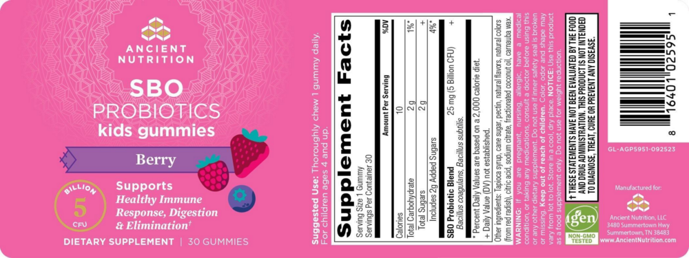 Product image for SBO KIDS Probiotic Gummies, Berry.
