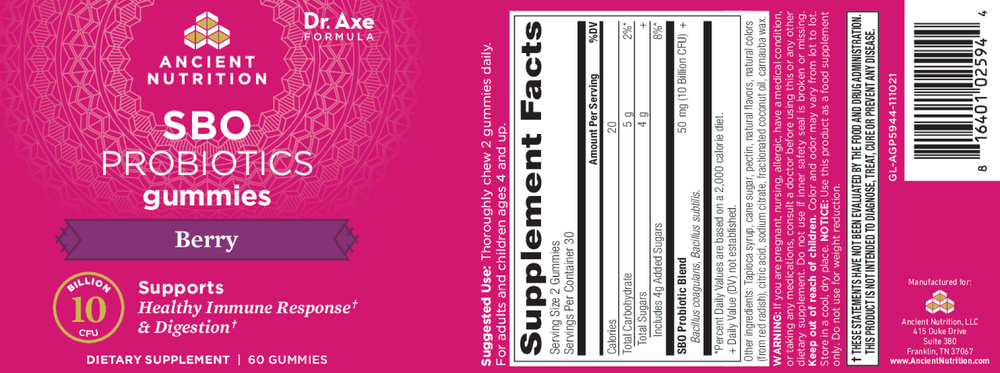 Product image for SBO Probiotic Gummies, Berry.