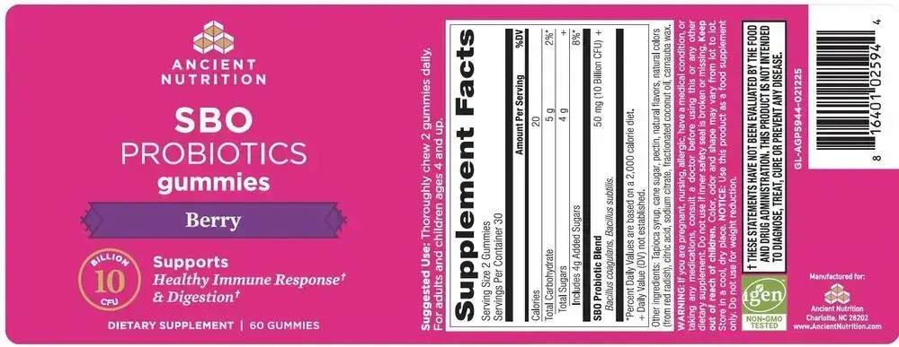 Product image for SBO Probiotic Gummies, Berry.