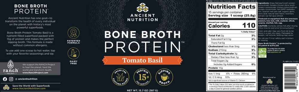 Product image for Bone Broth Protein, Tomato Basil.