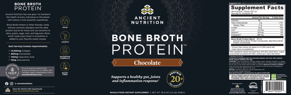 Product image for Bone Broth Protein Chocolate 40srv.