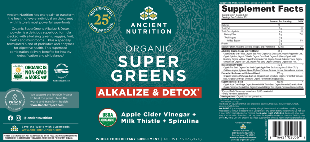 Product image for Organic SuperGreens Alkalize &amp; Detox.