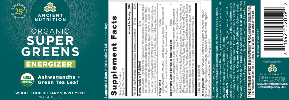 Product image for Organic SuperGreens Energizer - Tablet.