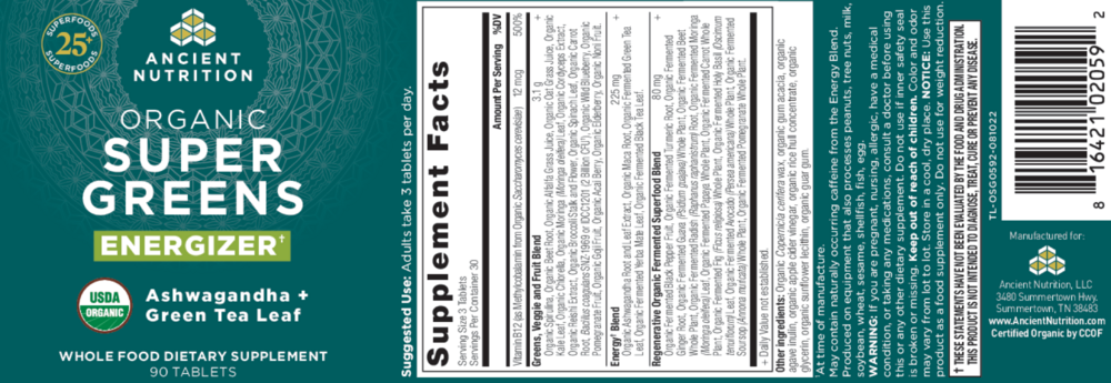 Product image for Organic SuperGreens Energizer - Tablet.