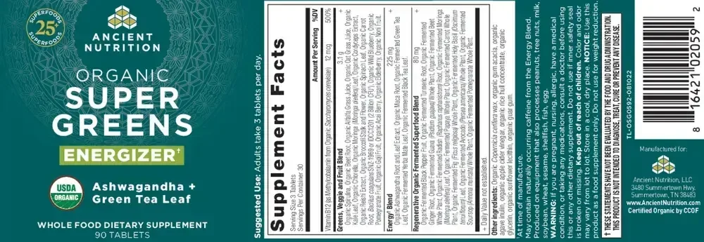 Product image for Organic SuperGreens Energizer - Tablet.