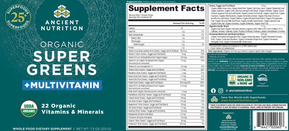 Product image for Organic SuperGreens + Multivitamin - Powder.