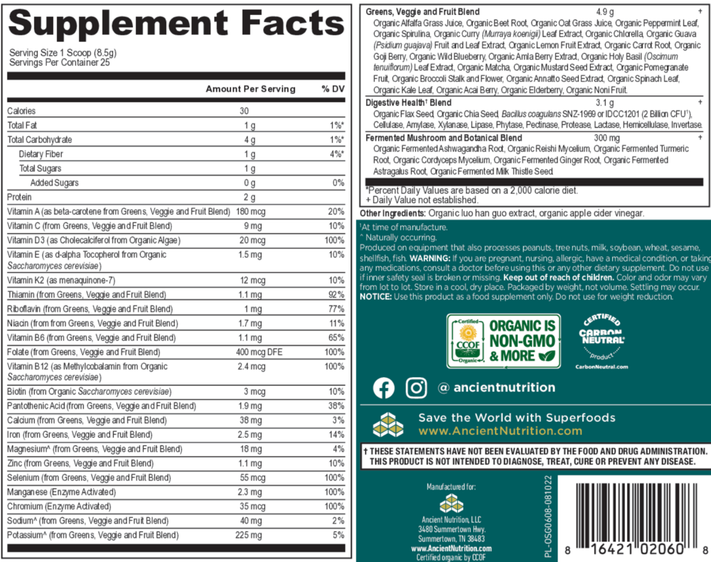 Product image for Organic SuperGreens + Multivitamin - Powder.