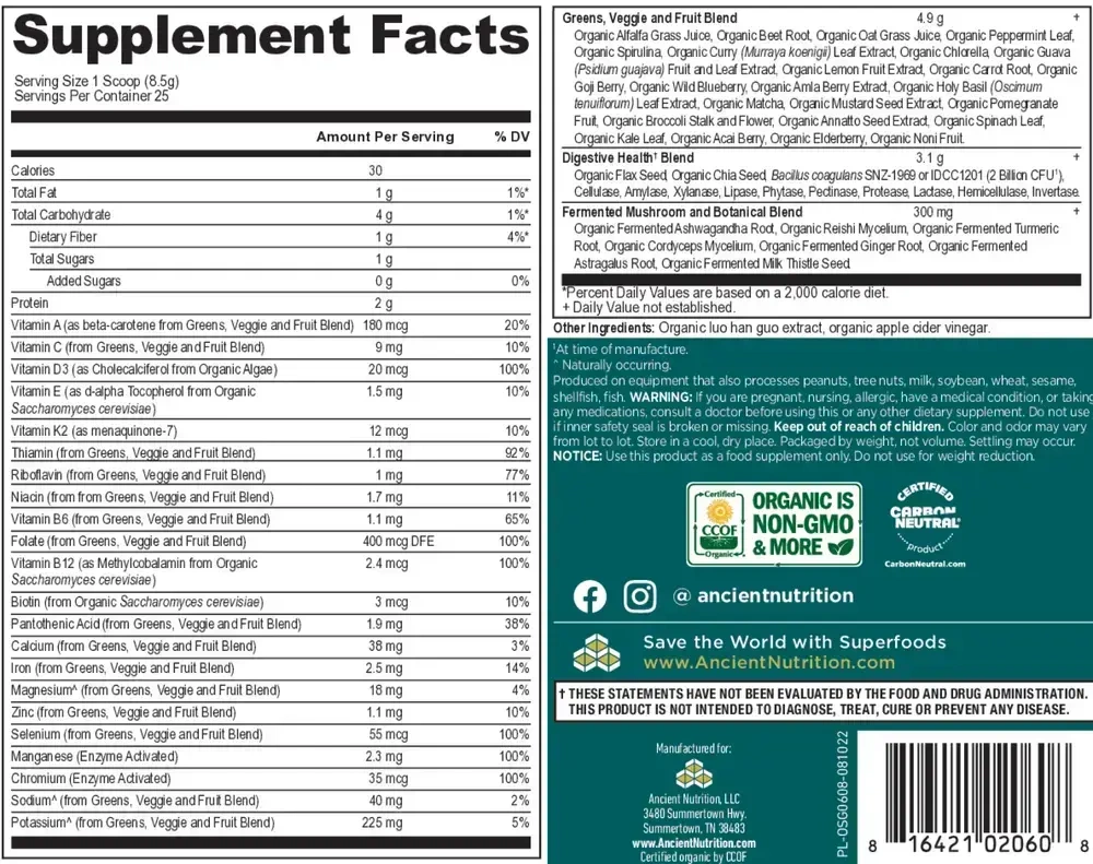 Product image for Organic SuperGreens + Multivitamin - Powder.