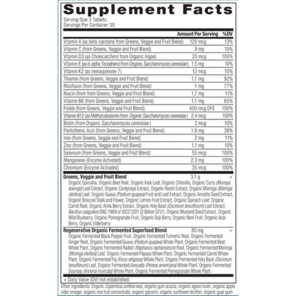 Product image for Organic SuperGreens + Multivitamin Tablets.