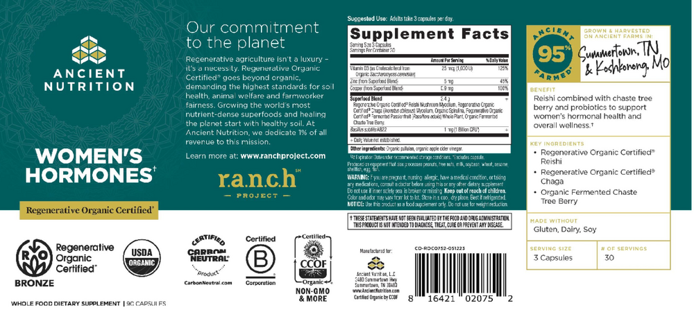 Product image for Regenerative Organic Certified Women's Hormones.