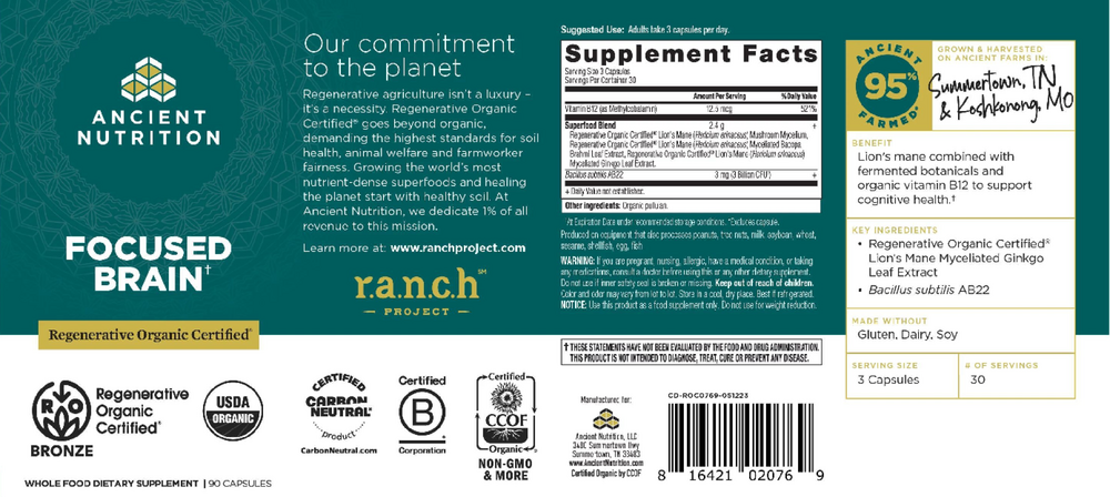 Product image for Regenerative Organic Certified Focused Brain.