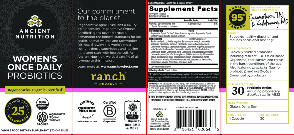 Product image for Regenerative Organic Certified Women’s Once Daily Probiotics 25B.